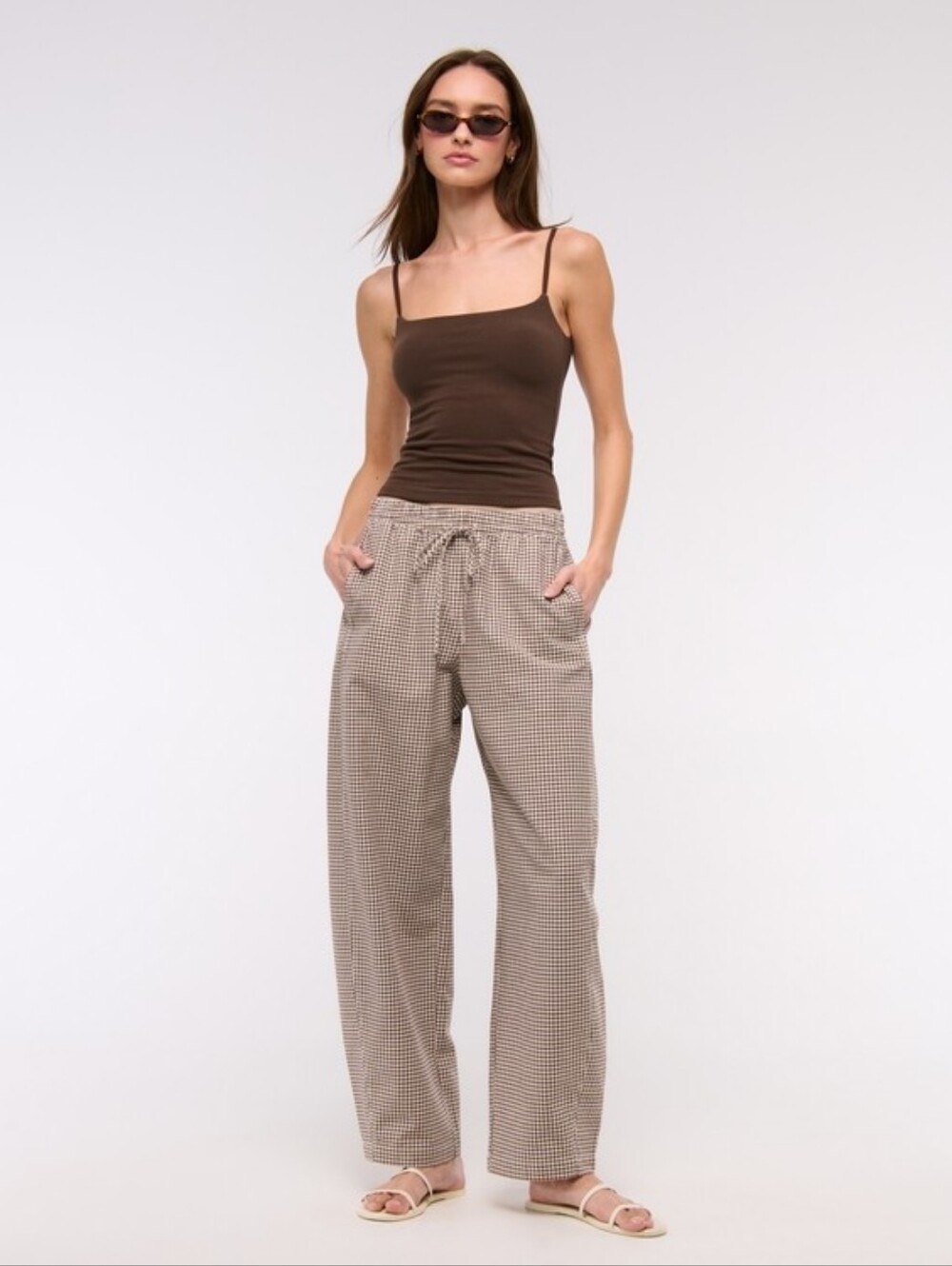 Abercrombie & Fitch Gingham Barrel Leg Pants Pull On Brown Plaid Check Small